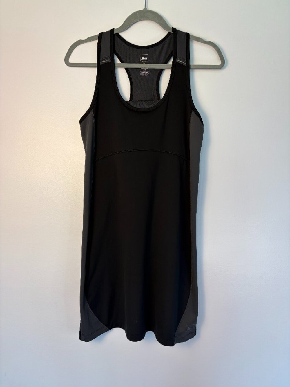 REI Black And Gray Athletic Racerback Mesh Active Mini Dress